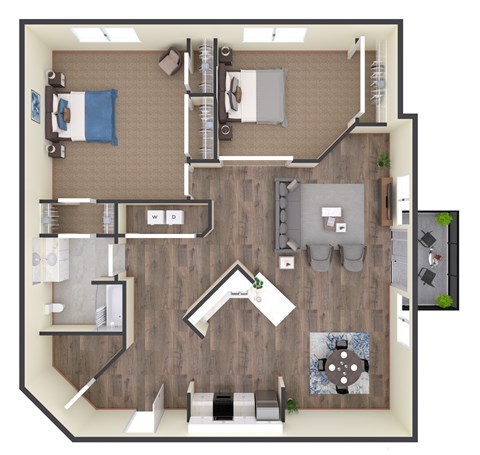 Floor plan for 2 beds, 1 bath, 1081 sqft